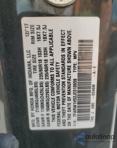 2018 Honda Cr-V Ex из США, поврежденный, VIN 7FARW1H52JE010659